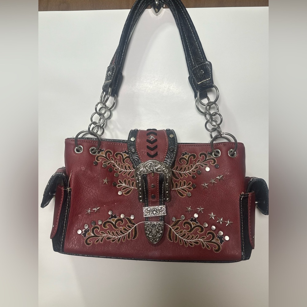 Justin West Y2K Buckle Western faux Leather purse with Rhinstones